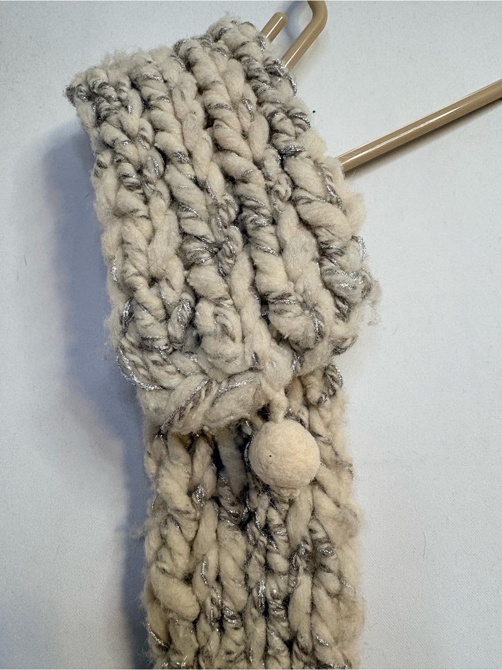 Handmade Chunky Knit Cream and Silver Beanie and Scarf Set 100% Wool - Picture 8 of 8